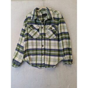 Love Tree Womens Green Blue Plaid Shacket Button Up‎ Shirt Jacket Size Small